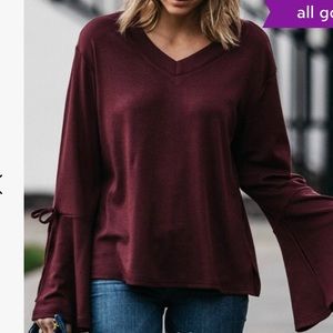 Nation Los Angeles Cropped Raw Hem V-Neck Sweater Plum Size Medium